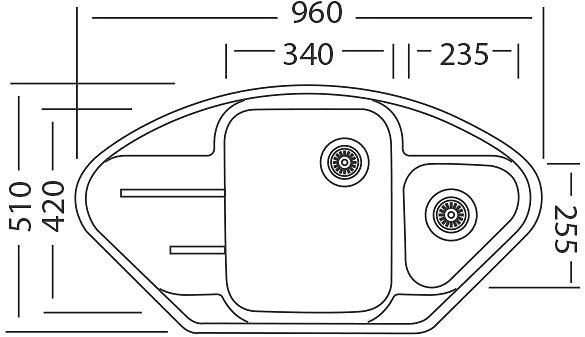 Granite Sink SINKS LOTUS 960.1 Marone Technical draft