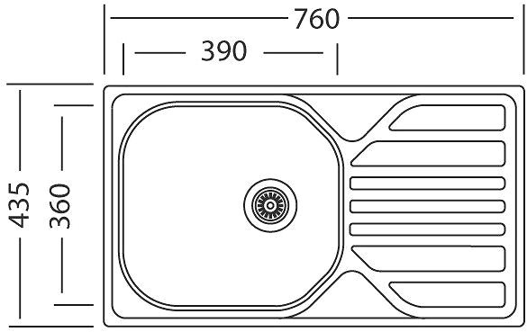 Rozsdamentes mosogató SINKS COMPACT 760 V 0.5 mm matt Műszaki vázlat