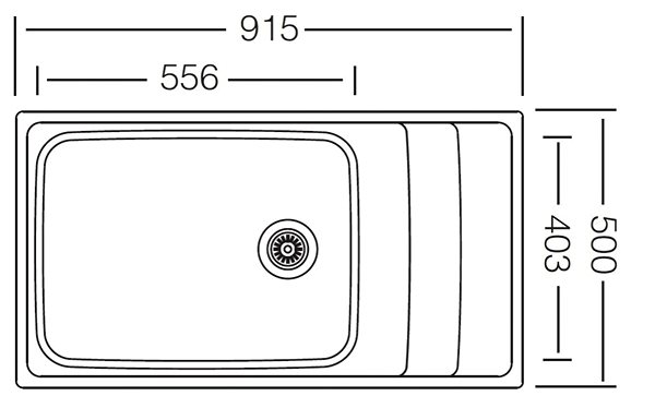 Nerezový drez SINKS WAVE 915 V 0,8 mm leštený Technický nákres