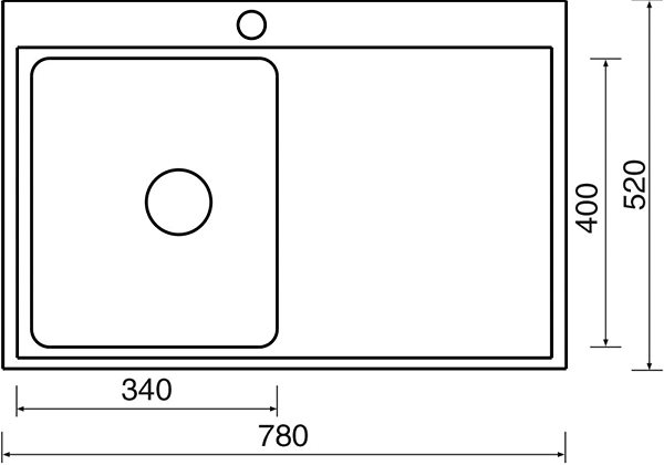 Stainless Steel Sink SINKS BLOCK 780 V 1mm Left Brushed Technical draft