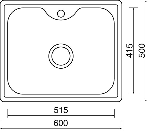 Nerezový drez SINKS BIGGER 600 V 0,8 mm matný Technický nákres