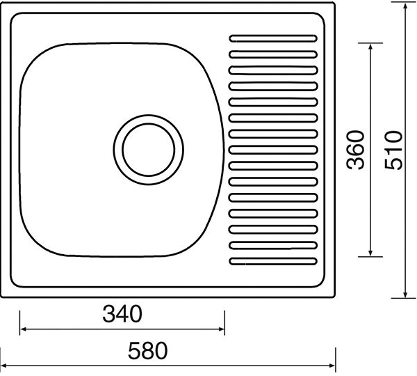 Nerezový drez SINKS SHORT 580 V 0,5 mm matný Technický nákres