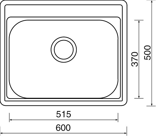 Nerezový drez SINKS COMFORT 600 V 0,6 mm matný Technický nákres