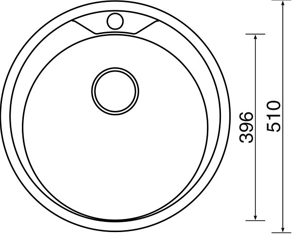 Nerezový drez SINKS ROUND 510 V 0,6 mm matný Technický nákres