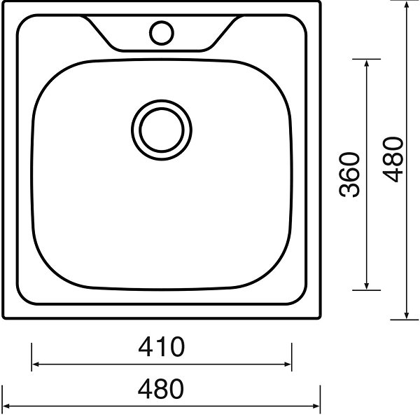 Nerezový drez SINKS CLASSIC 480 V 0,8 mm leštený Technický nákres