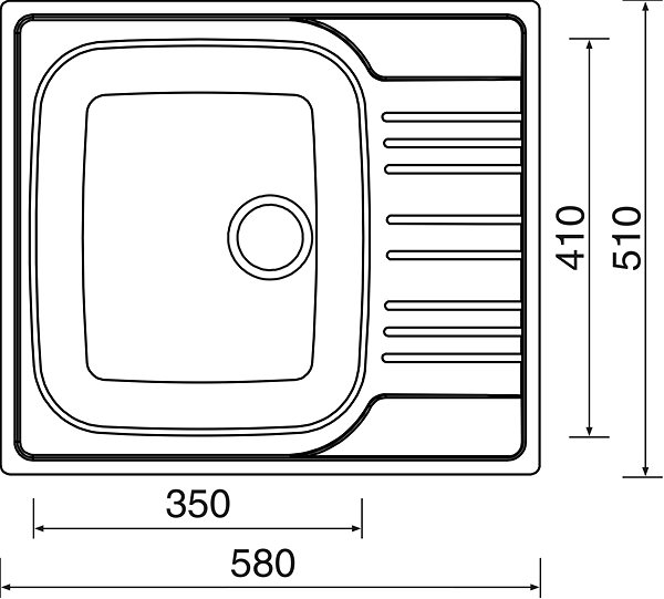 Rozsdamentes mosogató SINKS STAR 580 V 0,6 mm matt Műszaki vázlat