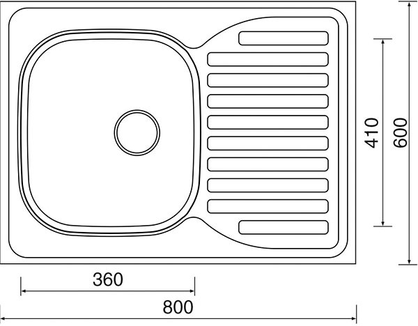Rozsdamentes mosogató SINKS CLP-D 800 M 0,5mm, jobbos - matt Műszaki vázlat