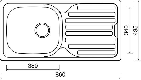 Nerezový drez SINKS CLASSIC 860 V 0,6 mm matný Technický nákres