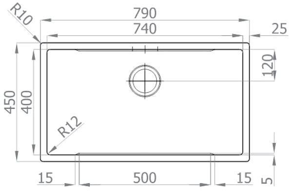 Stainless Steel Sink SINKS BOXSTEP 790 RO 1,0mm + VERSUS Technical draft