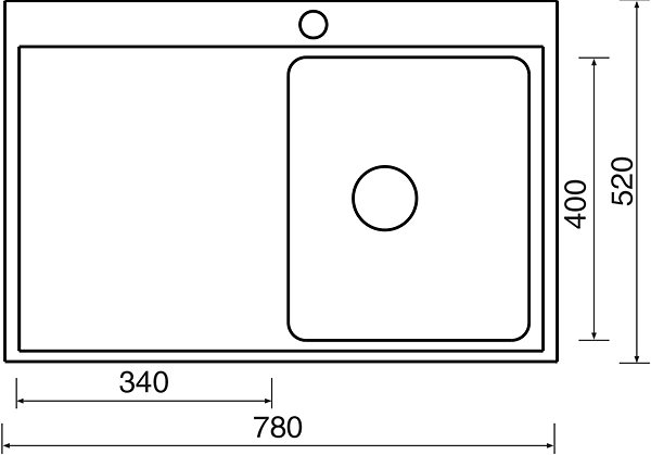 Stainless Steel Sink SINKS BLOCK 780 V 1mm Right Brushed ...