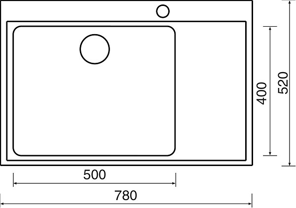 Stainless Steel Sink SINKS BLOCKER 780 V 1mm Brushed Left Technical draft