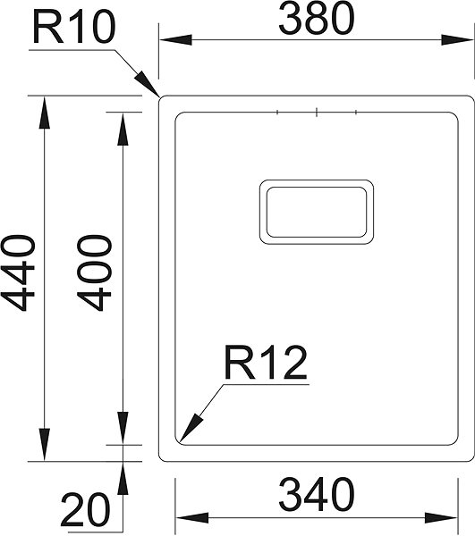 Stainless Steel Sink SINKS BOX 380 RO 1,0mm Technical draft