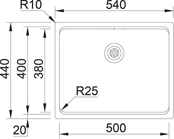 Stainless Steel Sink SINKS STEP 540 CO 1,0mm + VERSUS Top Technical draft