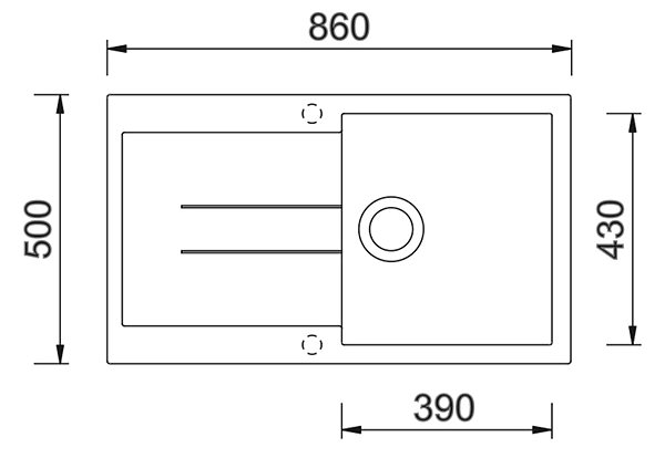 Set dřezu a baterie SINKS AMANDA 860 Pureblack+VITALIA Technický nákres