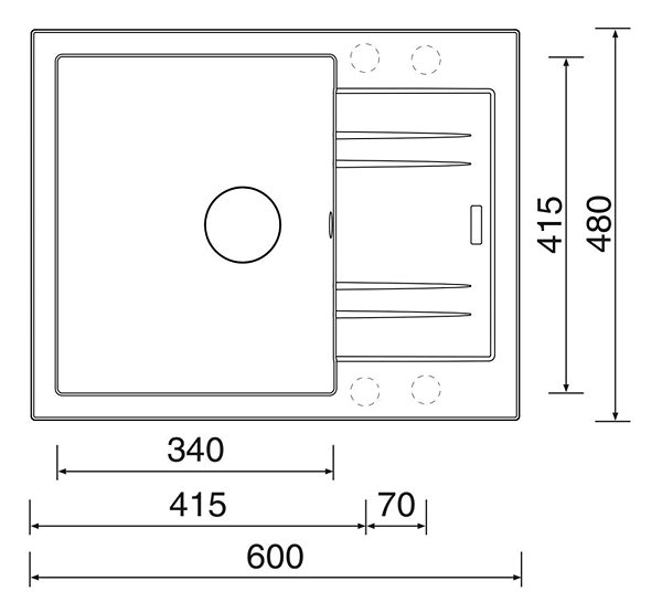 Kitchen Sink and Tap Set SINKS LINEA 600 Granblack + SINKS PRONTO GR Technical draft