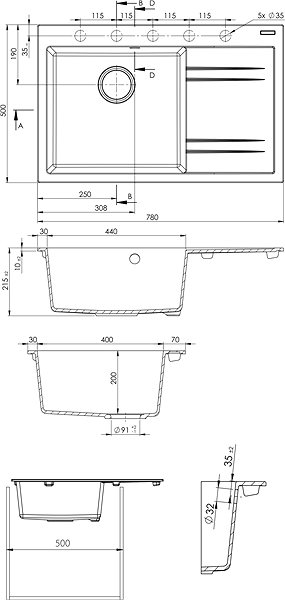 Kitchen Sink and Tap Set Sinks Rim 780 L Granblack + Vitalia GR ...