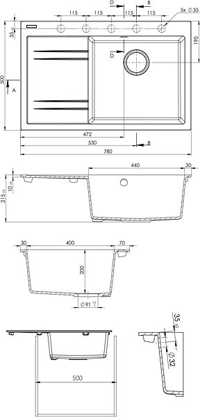 Kitchen Sink and Tap Set Sinks Rim 780 P Metalblack + Mix 3 P GR ...