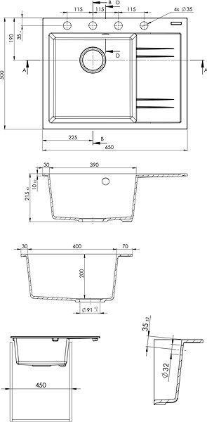 Kitchen Sink and Tap Set Sinks RIM 650 L Milk + Vitalia ...