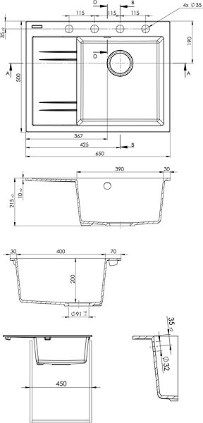 Kitchen Sink and Tap Set Sinks RIM 650 P Granblack + Mix 3 P GR ...