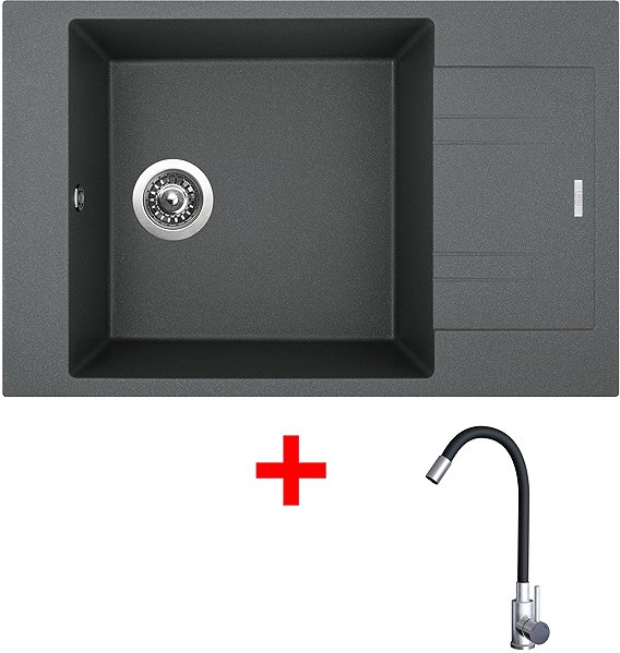 Kitchen Sink and Tap Set Sinks Vario 780 Titanium + Elasta stainless steel/black ...