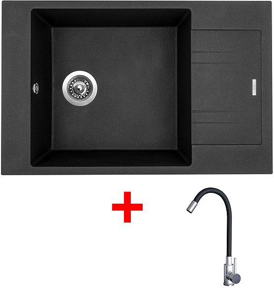 Kitchen Sink and Tap Set Sinks Vario 780 Metalblack + Elasta stainless steel/black ...
