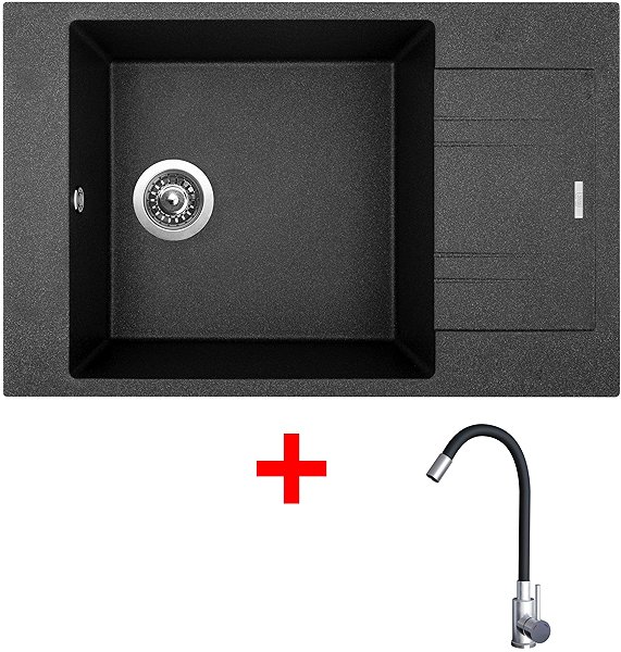 Kitchen Sink and Tap Set Sinks Vario 780 Granblack + Elasta stainless steel/black ...