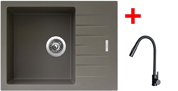 Kitchen Sink and Tap Set Sinks Perfecto 650 Truffle + Elasta S black matt ...