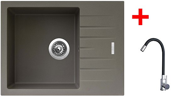 Kitchen Sink and Tap Set Sinks Perfecto 650 Truffle + Elasta stainless steel/black ...