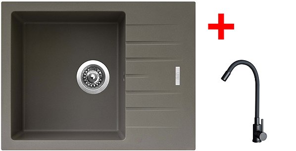 Kitchen Sink and Tap Set Sinks Perfecto 650 Truffle + Elasta black matt ...