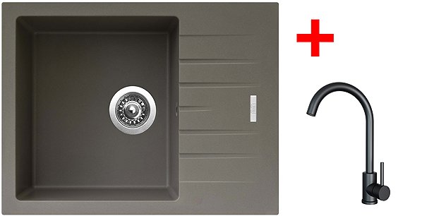Kitchen Sink and Tap Set Sinks Perfecto 650 Truffle + Arco black matt ...