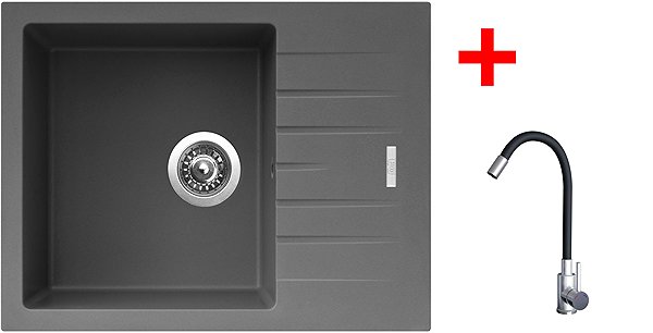 Kitchen Sink and Tap Set Sinks Perfecto 650 Titanium + Elasta stainless steel/black ...