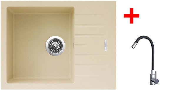 Kitchen Sink and Tap Set Sinks Perfecto 650 Sahara + Elasta stainless steel/black ...