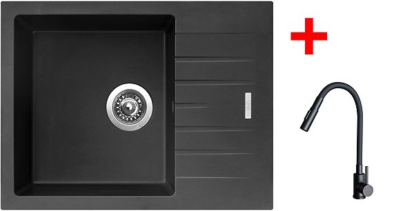 Kitchen Sink and Tap Set Sinks Perfecto 650 Pureblack + Elasta S black matt ...