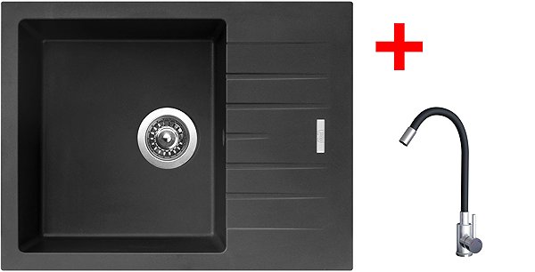 Kitchen Sink and Tap Set Sinks Perfecto 650 Pureblack + Elasta stainless steel/black ...