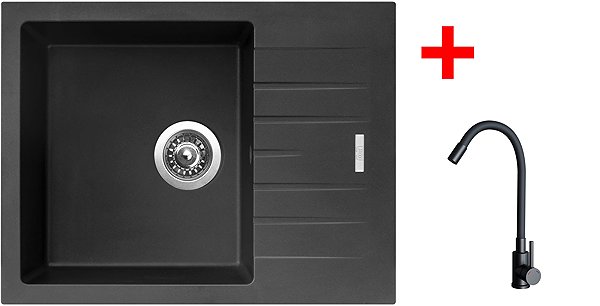 Kitchen Sink and Tap Set Sinks Perfecto 650 Pureblack + Elasta black matt ...