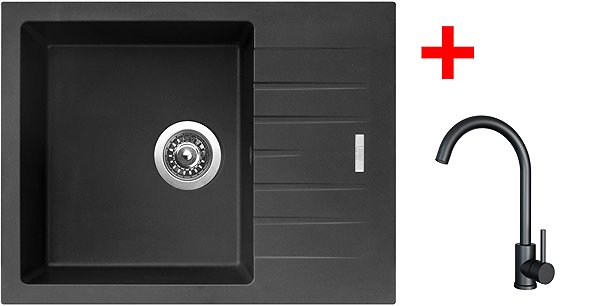Kitchen Sink and Tap Set Sinks Perfecto 650 Pureblack + Arco black matt ...