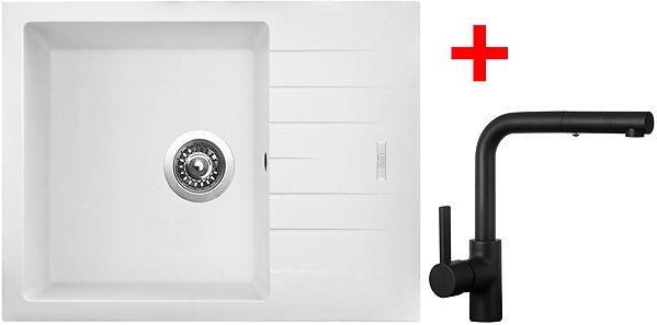 Kitchen Sink and Tap Set Sinks Perfecto 650 Milk + Enigma S black matt ...