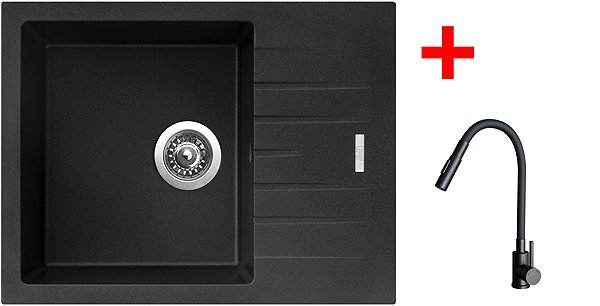 Kitchen Sink and Tap Set Sinks Perfecto 650 Metalblack + Elasta S black matt ...