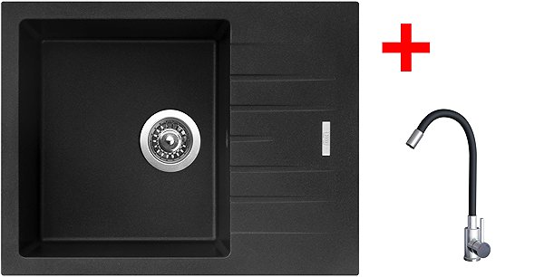 Kitchen Sink and Tap Set Sinks Perfecto 650 Metalblack + Elasta stainless steel/black ...