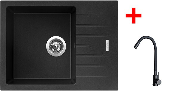 Kitchen Sink and Tap Set Sinks Perfecto 650 Metalblack + Elasta black matt ...