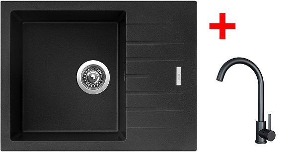 Kitchen Sink and Tap Set Sinks Perfecto 650 Metalblack + Arco black matt ...