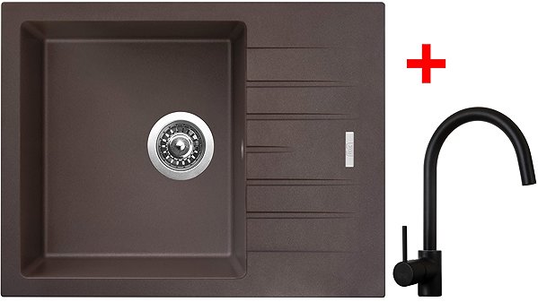 Kitchen Sink and Tap Set Sinks Perfecto 650 Marone + Vitalia black matt ...