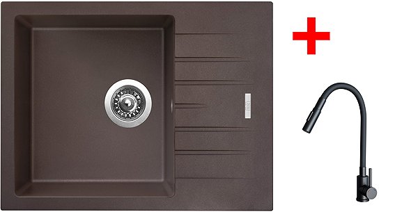 Kitchen Sink and Tap Set Sinks Perfecto 650 Marone + Elasta S black matt ...