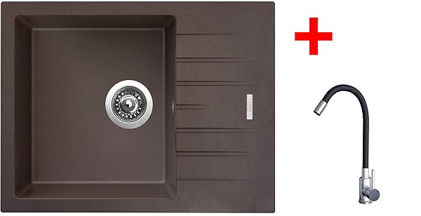 Kitchen Sink and Tap Set Sinks Perfecto 650 Marone + Elasta stainless steel/black ...
