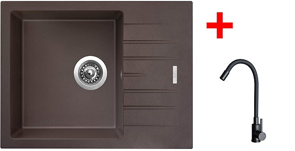 Kitchen Sink and Tap Set Sinks Perfecto 650 Marone + Elasta black matt ...