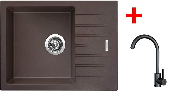 Kitchen Sink and Tap Set Sinks Perfecto 650 Marone + Arco black matt ...