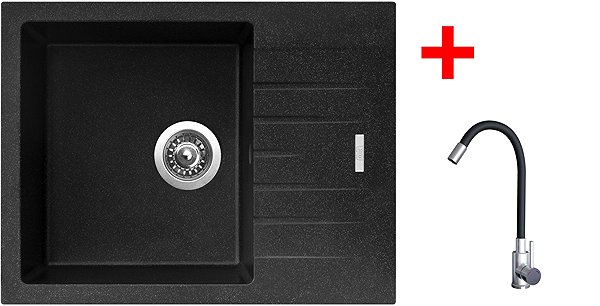Kitchen Sink and Tap Set Sinks Perfecto 650 Granblack + Elasta stainless steel/black ...