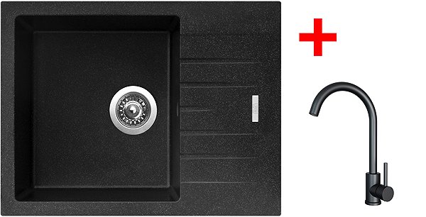 Kitchen Sink and Tap Set Sinks Perfecto 650 Granblack + Arco black matt ...