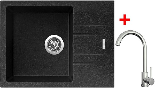 Kitchen Sink and Tap Set Sinks Perfecto 650 Granblack + Arco all stainless steel ...