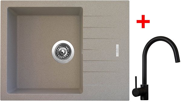Kitchen Sink and Tap Set Sinks Perfecto 650 Avena + Vitalia black matt ...